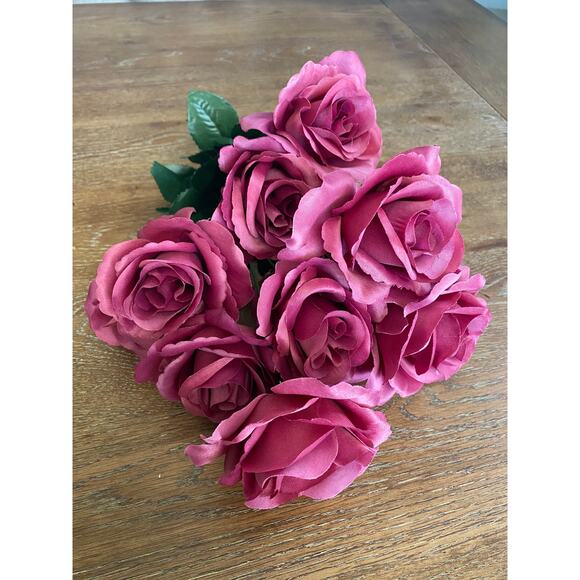 Fuchsia-colored Artificial Rose Bush Bouquet 17"H - Picture 1 of 7